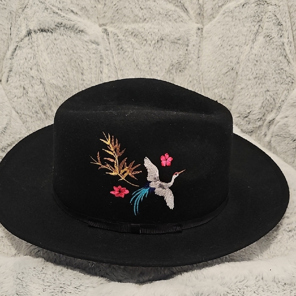 Johnny Was Black Hat with Embroidered Design